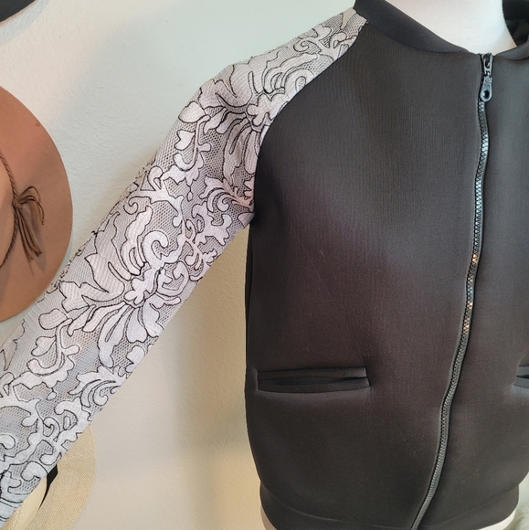 NWOT MAY & JULY SCUBA NEOPRENE BODY W LACE LONG SLEEVE BOMBER JACKET - Picture 13 of 16